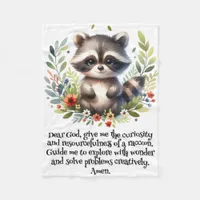 Raccoon Woodland Kids Christian Prayer on White | Fleece Blanket