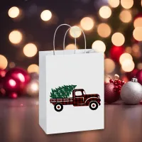 Red and Green Plaid Christmas Truck Medium Gift Bag