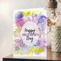 Floral Watercolor and Ink Line Art Mother's Day Card