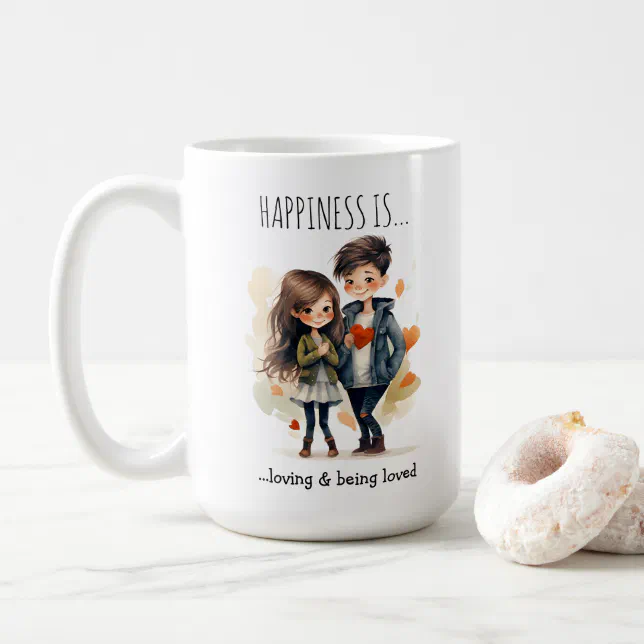 Cute Couple in Love Cartoon | Happiness Is |  Coffee Mug