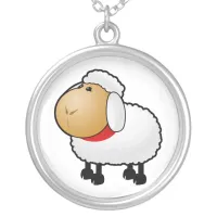 Cute Baby Sheep Cartoon Illustration Silver Plated Necklace