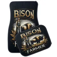 Proud Bison Farmer Tending to Majestic Buffalo Car Floor Mat