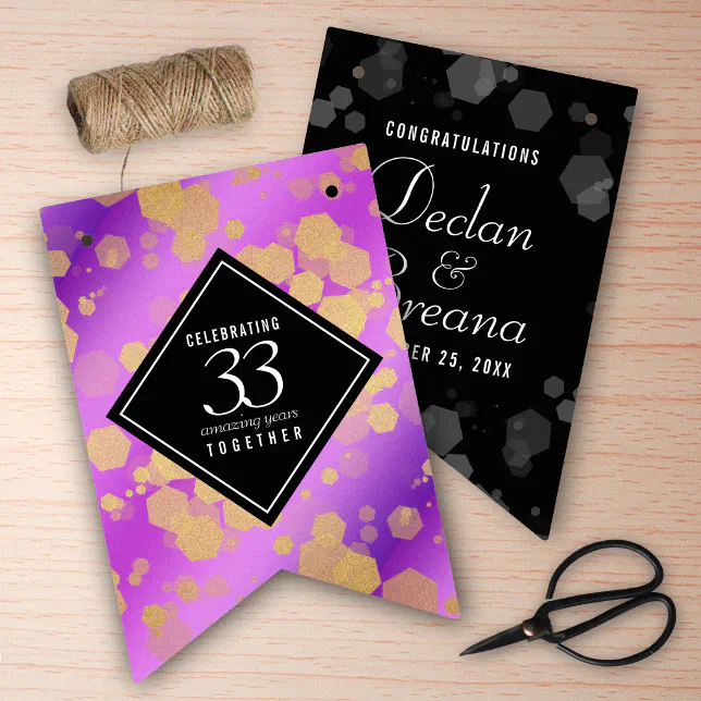 Elegant 33rd Amethyst Wedding Anniversary Bunting Flags