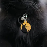 Black cat silhouette on a festive orange glitter  pet ID tag