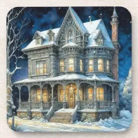 Pretty Illuminated Christmas House Beverage Coaster