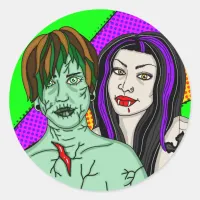 Halloween | Pop Art zombie Vampire Classic Round Sticker