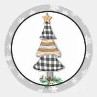 Country Christmas Buffalo Plaid Rustic  Classic Round Sticker