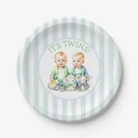 It's Twins! Cute boy twins Baby Shower Paper Plates