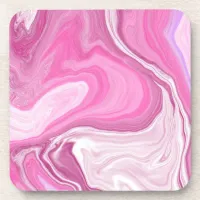 Pink and White with a Touch of Purple Marble Art  Beverage Coaster