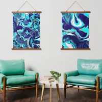 Blue Bubbles Digital Fluid Art Hanging Tapestry