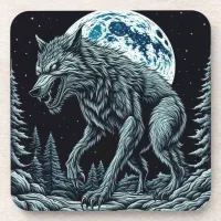 Vintage Werewolf Growling on a Full Moon Night Beverage Coaster