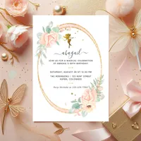 Fairy-Themed Floral Blush and Gold Birthday Party Invitation