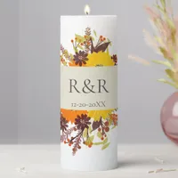 Monogram Personalized Flower Botanical Wedding Pillar Candle