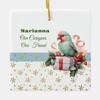 Bird and Gifts Blue Caregiver Square Ornament