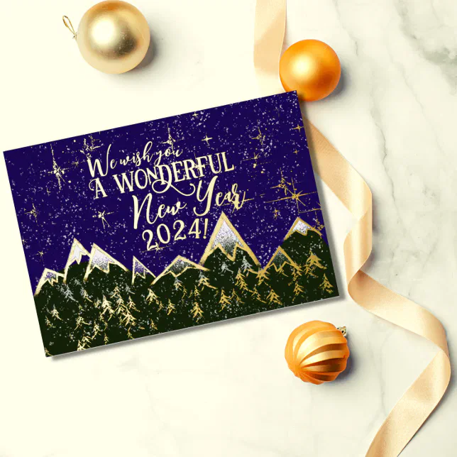 Mountains in the night - new year  foil invitation