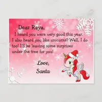Postcards from Santa: Red Unicorn in Santa Hat