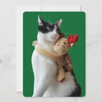 White and Black Cat & Reindeer Christmas Toy Holiday Card