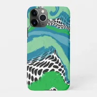 Sage Green and Blue, Black and White Dots Abstract iPhone 11Pro Case