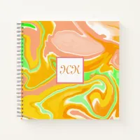 Coral, Orange, Lime Green Marble Sketchbook Notebook