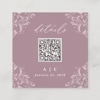 Elegant Mauve QR Code Wedding Small Square Details Enclosure Card