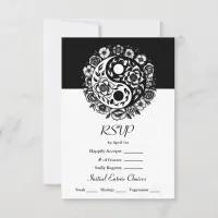 Black and White Floral Yin Yang Wedding RSVP Invitation