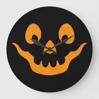 Orange and Black Carved Pumpkin Face Large Clock