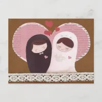 Happy Wedding(Pink/Brown) Postcard