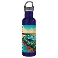 Beautiful Comic Pop Art Style Beach Scene Stainless Steel Water Bottle