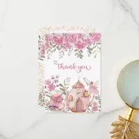 Tea Party Fairy Girl Blush Pink Flowers Birthday Thank You Card