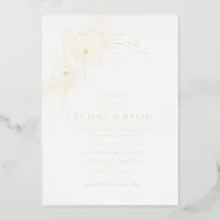 Minimal Elegant Floral Sketch Wedding Foil Invitation