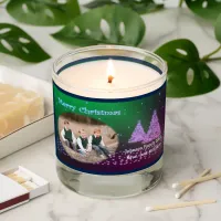 Merry Christmas Photo Name Trees Snow Green Purple Scented Candle