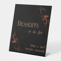 Gothic Whimsigoth Copper Flourish Desserts Wedding Pedestal Sign