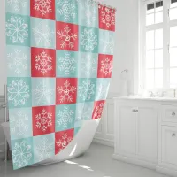 Christmas Checkered Snowflakes Shower Curtain