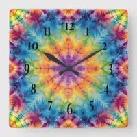 Tie Dye Spiral in Purple Square Wall Clock