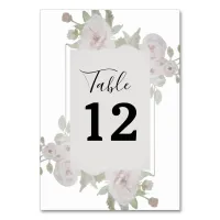 Blush Pink Gray Rose Floral Watercolor Greenery Table Number