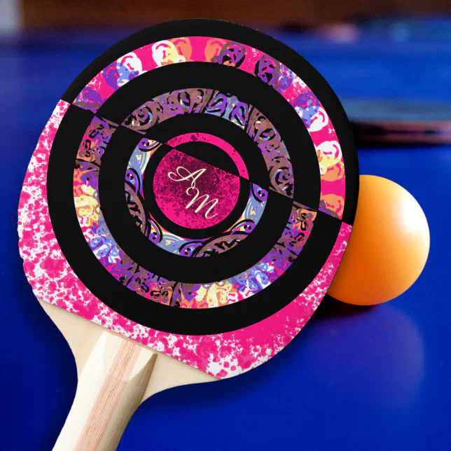 Monogram pink Modern Mandala  Ping Pong Paddle