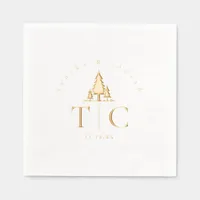 Rustic Winter Wedding Initials Fir Trees ID1049 Foil Napkins