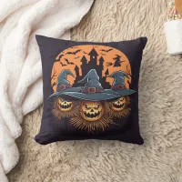 Haunted scarecrows glow beneath the moon throw pillow