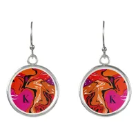 Cute Boho Chic Orange Pink Swirl Monogrammed Earrings