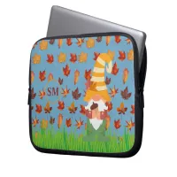 Monogram Autumn Gnome Acorn Brown Orange Leaves Laptop Sleeve