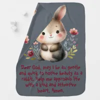 Rabbit Woodland Kids Christian Prayer on Grey | Baby Blanket