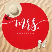 Mrs. Red and White Honeymoon Beach Towel