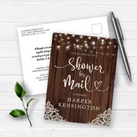 Wood String Lights Lace Bridal Shower by Mail Invitation Postcard