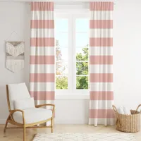 Soft Coral Pink And White Wide Horizontal Stripe  Blackout Curtains