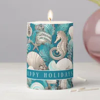 Coastal Christmas Bold Seahorse Pattern#4 ID1009 Pillar Candle