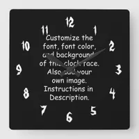 Customize Font, Font Color, Background, Image Square Wall Clock