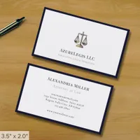 Professional Justice Scales Navy Blue Border Business Card