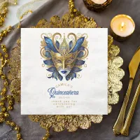 Masquerade Mask Motif Blue Gold White ID1031 Paper Dinner Napkins