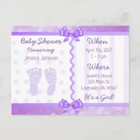 Purple  Bows and Polka Dots Baby Shower Invitation