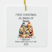 First Christmas Family of Seven Cute Chicks Ceramic Ornament